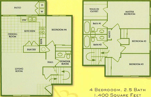 a floor plan of a house with two bedrooms and two bathrooms